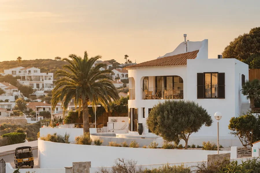 Casa blanca en Menorca al atardecer